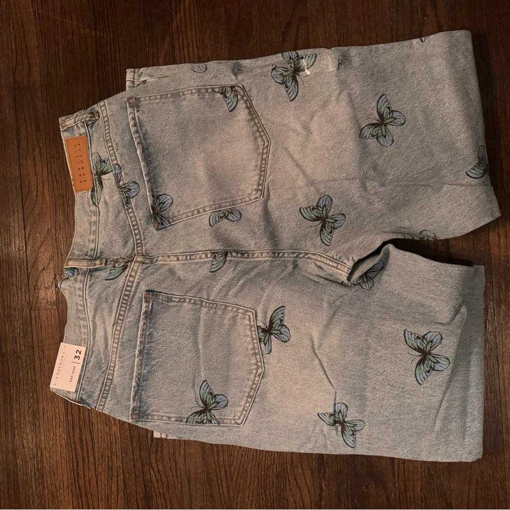 PacSun Light Blue Butterfly Boyfriend Jeans - Picture 4 of 5